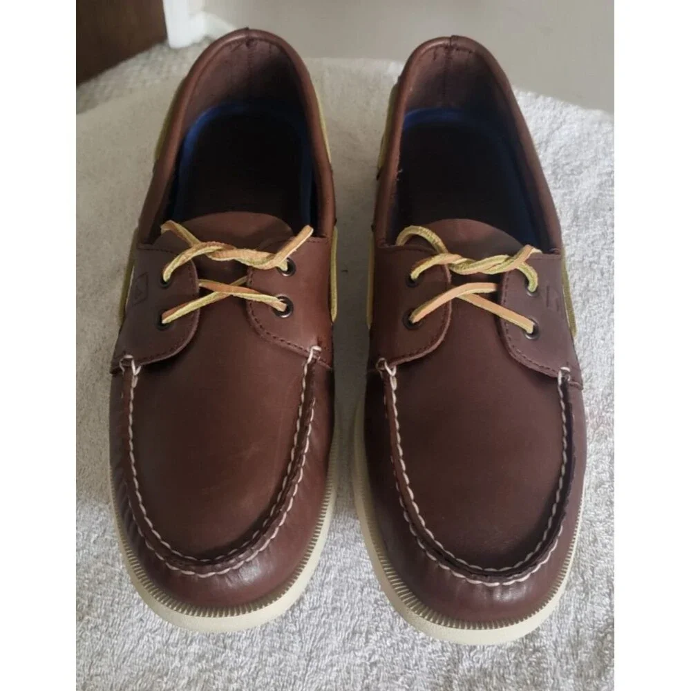 Sperry Top-Sider Men's Size 14 W Moc Authentic Boat Shoes Lace Leather Brown